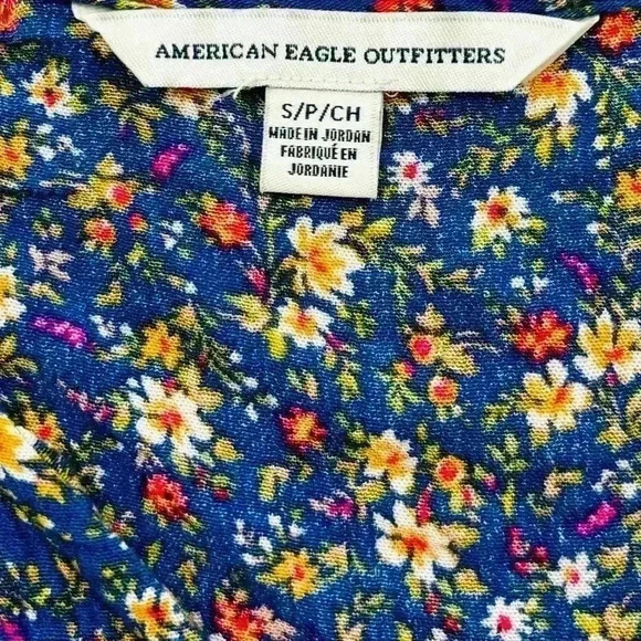 American Eagle Floral Peasant Boho V-Neck Button Down Tie Waist Crop Top Size S - Picture 11 of 15